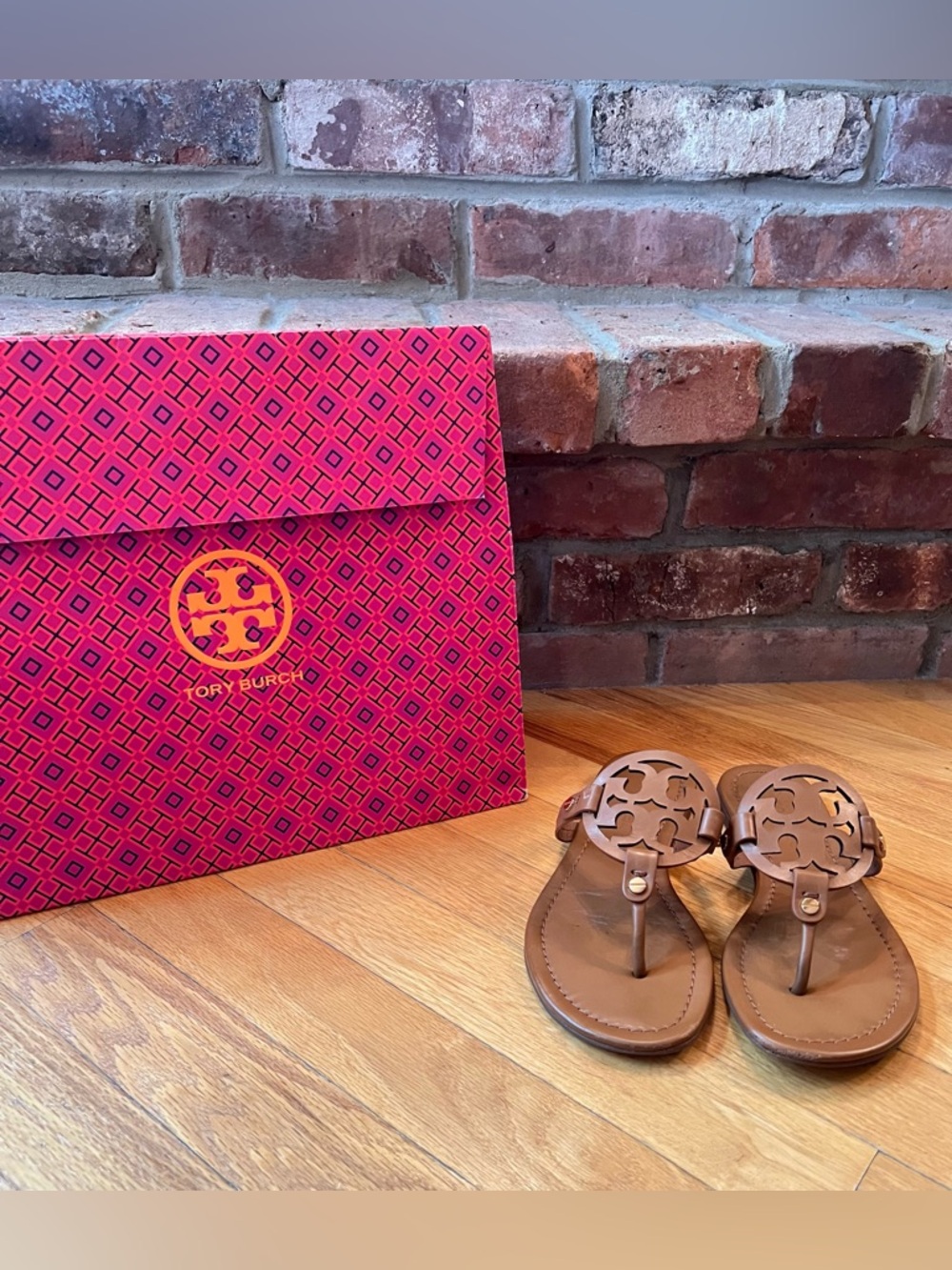 Tory Burch Dark Tan Brown Leather Miller Sandals